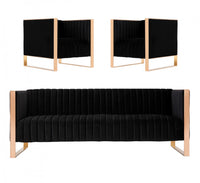 Trillium Mid-Century Modern 3-Piece Sofa Set in Black