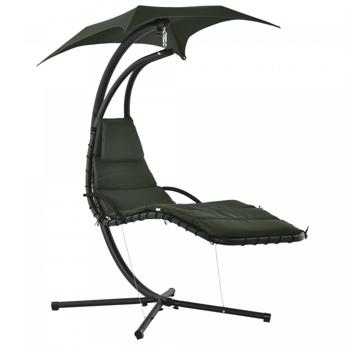 Outsunny Floating Chaise Lounge Outdoor Porch Swing Chair Hanging Hammock Reclining Seat W/ Arc Stand & Canopy Umbrella Charcoal Grey