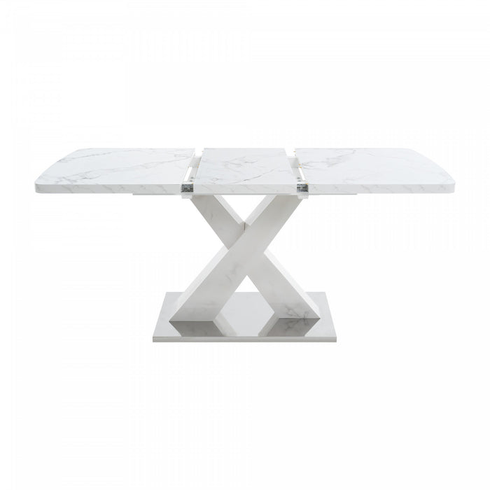 47.24\"-62.99\" Lennon Modern Extendable Rectangular Dining Table with Marble Printed Top - White