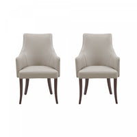 Connie Modern Vegan Leather and Velvet Wood Armchair in Light Gray - Set of 2 Dining Chair 
