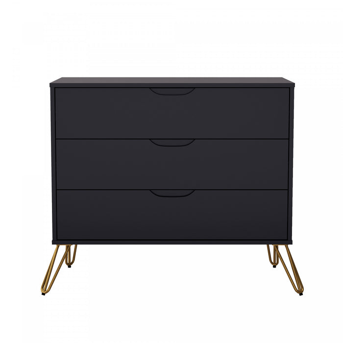 Avira Mid-Century Modern 35\" Dresser in Black (3-Drawer)