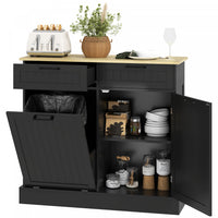 HOMCOM 10 Gallons Tilt Out Trash Cabinet, Kitchen Island w/ Drawers, Black