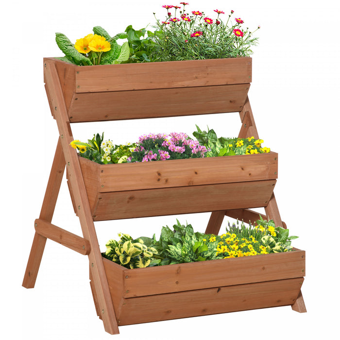 Outsunny 3 Tier Raised Garden Bed Vertical Wooden Elevated Planter Box Kit For Flowers, Vegetables, Herbs, 26\" X 30\" X 30\", Brown