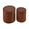 Kinley Set of 2 Modern Round Nesting Coffee Tables, Burl Veneer Cylinder Side Table Set, Brown | Ensemble de 2 tables basses rondes gigognes Kinley, tables d'appoint cylindriques placage bois, brun