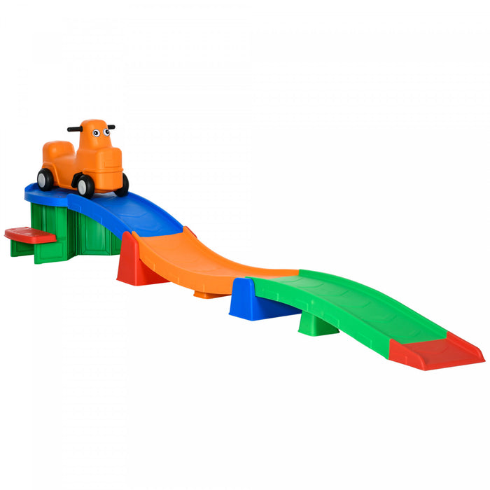 Qaba 9.8 Ft Up And Down Roller Coaster For Kids, Thrill 4 Pieces Toddler Roller Coaster Ride On Toy With Side Steps, Sliding Car With Handles, For 2-5 Years Old
