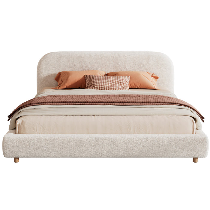Laurel Ottoman Hydraulic Lift Storage Platform Bed with Boucle Upholstered and Hidden Under-White 