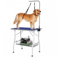 Pawhut 35in Dog Grooming Table With Adjustable Arm, Foldable Pet Grooming Table With Mesh Tray, Two