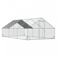Pawhut Metal Chicken Coop, Walk-in Large Chicken Run, Poultry Cage For Backyard Hen, Duck, Rabbit Wi