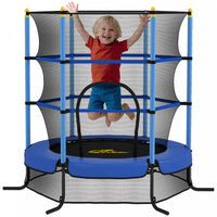 Qaba Kids Trampoline with Safety Enclosure Net and Built-in Zipper Safety Pad, Indoor Outdoor Exercise Fitness Equipment for Children Toddler Age 3-10 Years Old, Blue