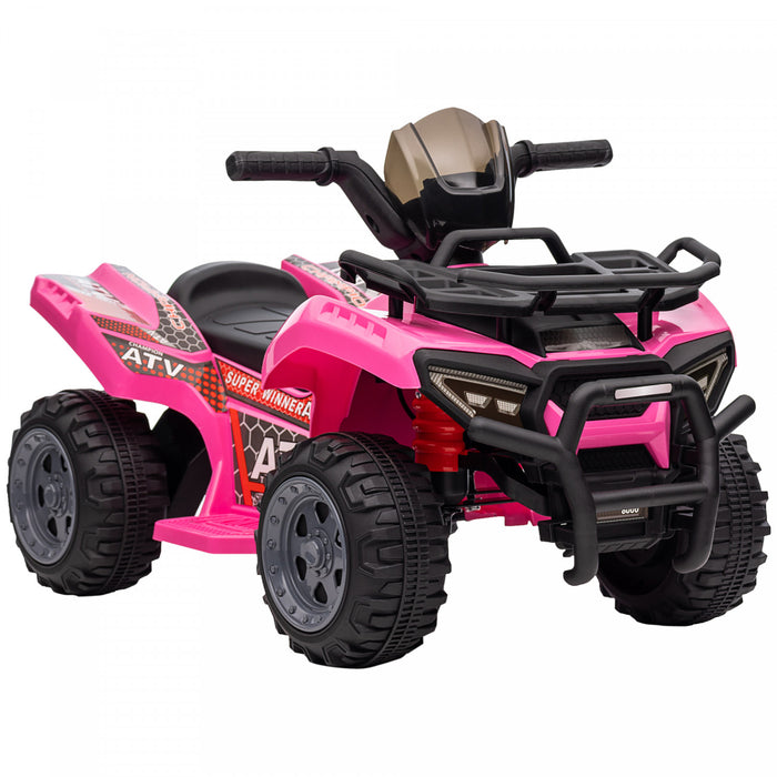 Aosom Kids Powered Ride-On Atv Quad Bike Four Wheeler Car With Music, 6v Battery Powered Motorcycle For 18-36 Months, Pink