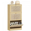 HOMCOM Rattan Shoe Storage Cabinet Organizer with 3 Flip Drawers, Oak