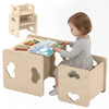 Qaba Montessori Kids Table and Chair Set with 3-Level Heights, Weaning Table and Chair Set, Baby Furniture for 18-36 Months Toddlers, Learning, Play and Mealtime, Natural