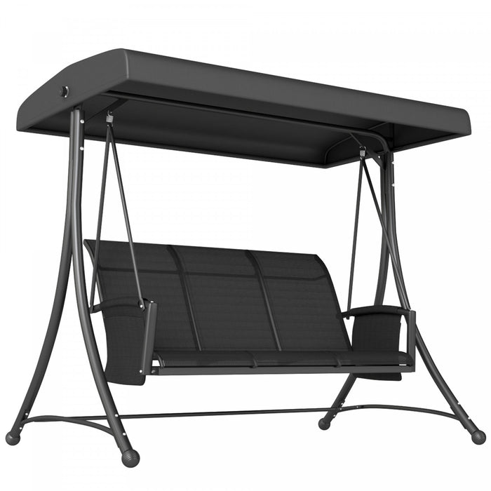 Outsunny 3 Person Outdoor Porch Swing Chair W/ Adjustable Canopy, Black