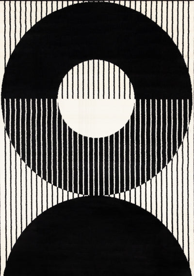 Florence Black White Stripes and Hollow Circle Modern Design, 4'7" x 6'7" Indoor Area Rug | Florence rayures noires et blanches et cercles creux, design moderne, 4'7" x 6'7"