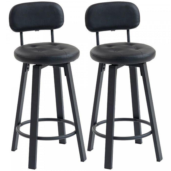 HOMCOM Bar Stools Set of 2, Swivel Counter Height Barstools Black
