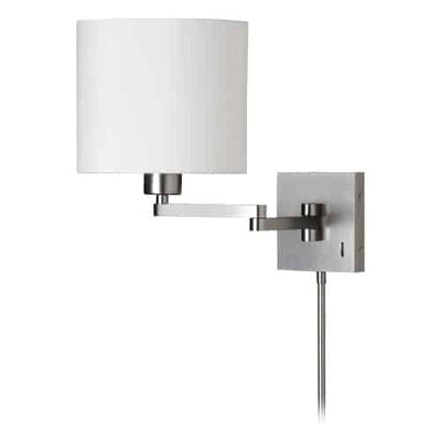 Dainolite Dainolite Swing Arm Wall Sconce Satin Chrome White Drum Shade Lamp|Applique murale Dainolite de Dainolite avec abat-jour cylindrique blanc, bras articulé et fini chromé satiné