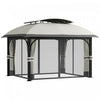 Outsunny 11' x 13' Double Roof Gazebo With Netting & Curtains, Light Grey
