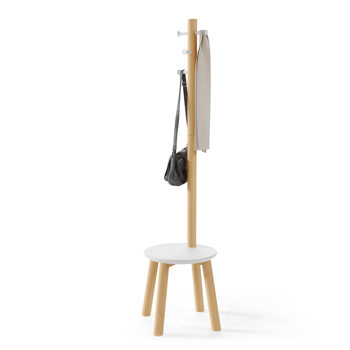 Umbra Modern Wood Pillar Stool and Coat Rack - White and Natural