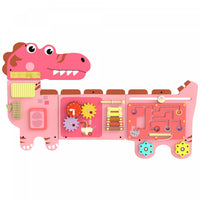 Qaba Dinosaur Busy Board Panels, Montessori Sensory Toys for Toddlers, Toddler Learning Activity Center, Wall-Mounted Learning Toy for Ages 2+, Living Room or Kids Room, Pink