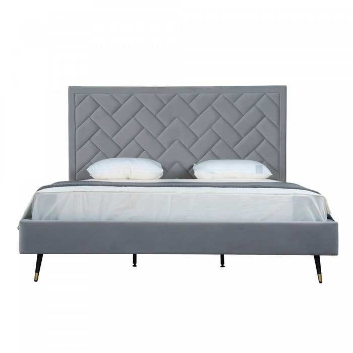 Crosby Modern Upholstered Velvet King Bed in Gray