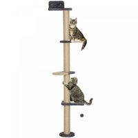 Pawhut Cat Wall Shelves, Cat Wall Furniture With 4 Perch Platforms, Jute Scratching Post And Toy Ball For Indoor Sleeping, Playing, Climbing, Dark Grey