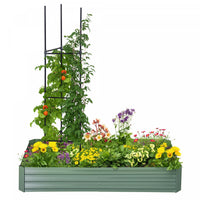 Outsunny Raised Garden Bed with 2 Trellis Tomato Cages, Light Green