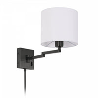 Dainolite Dainolite Swing Arm Wall Sconce Matte Black White Drum Shade Lamp