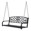 Outsunny 50\"l Steel Porch Swing Fleur-de-lis Patio Swing Chair Hanging Bench Outdoor 2-person Glider Chair Seat W/ Chain Antique Style Black