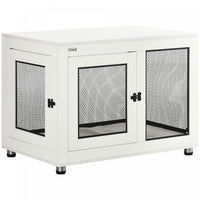 Pawhut Pet Crate End Table With Water-resistant Cushion, Double-door Dog Crate Furniture For Large M