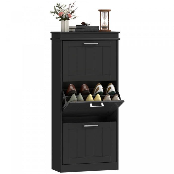 HOMCOM Narrow Shoe Cabinet with Flip Drawers Adjustable Shelf, Black