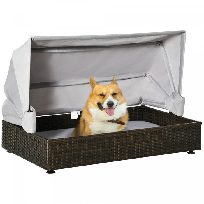 Pawhut Wicker Dog House, Elevated Pet Sofa, Rattan Cat Bed, Indoor Outdoor Use, For Garden Patio With Foldable Roof, For Small Or Medium-sized Dogs, Coffee