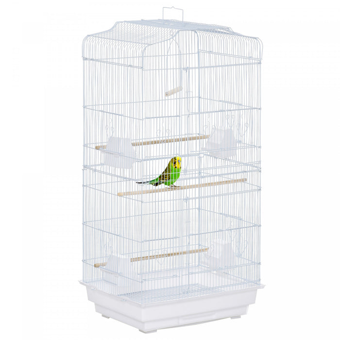 Pawhut 36\" Bird Cage For Finches, Canaries Budgies, Parrot Cage With Accessories Handle, White