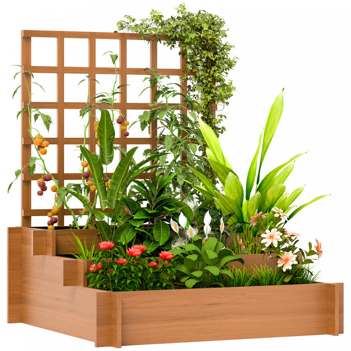 Outsunny 3 Tier Raised Garden Bed With Trellis For Climbing Plants Brown