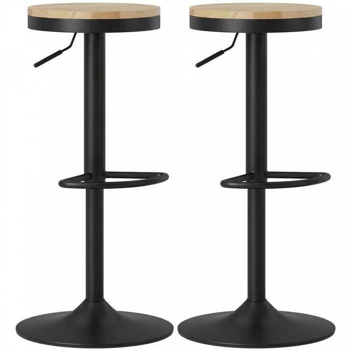 HOMCOM Wooden Bar Stools Set of 2 Adjustable Swivel Barstools Natural Black