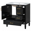Emerson 30 Inch Bathroom Vanity with Ceramic Sink and Three Drawers, Black | Emerson Meuble de salle de bain 30 pouces avec vasque en ceramique et trois tiroirs, Noir