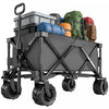 Outsunny Collapsible Wagon Cart, 205L Foldable Utility Wagon with Telescopic Handle, Big Wide All-Terrain Wheels, Camping Beach Cart for Grocery Sports Shopping Garden, Dark Grey