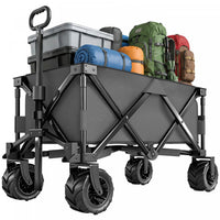Outsunny Collapsible Wagon Cart, 205L Foldable Utility Wagon with Telescopic Handle, Big Wide All-Terrain Wheels, Camping Beach Cart for Grocery Sports Shopping Garden, Dark Grey