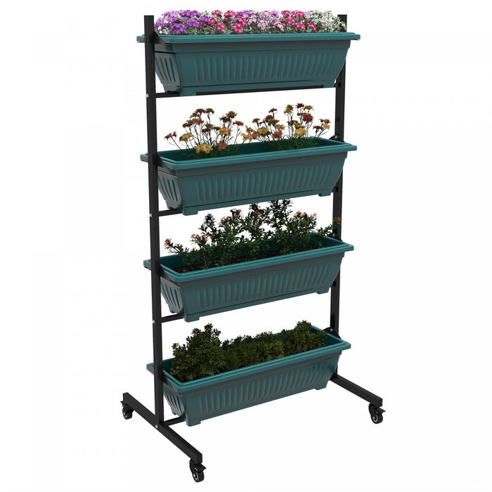 Outsunny 4-tier Vertical Raised Garden Bed With 4 Planter Boxes, Wheels, Outdoor Plant Stand Grow Container With Leaking Holes For Balcony Patio Outdoor, Green
