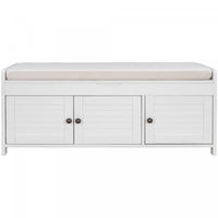 Olivia Pine Wood Storage Bench With 3-door Shoe Cabinet With Hidden Compartment - White 