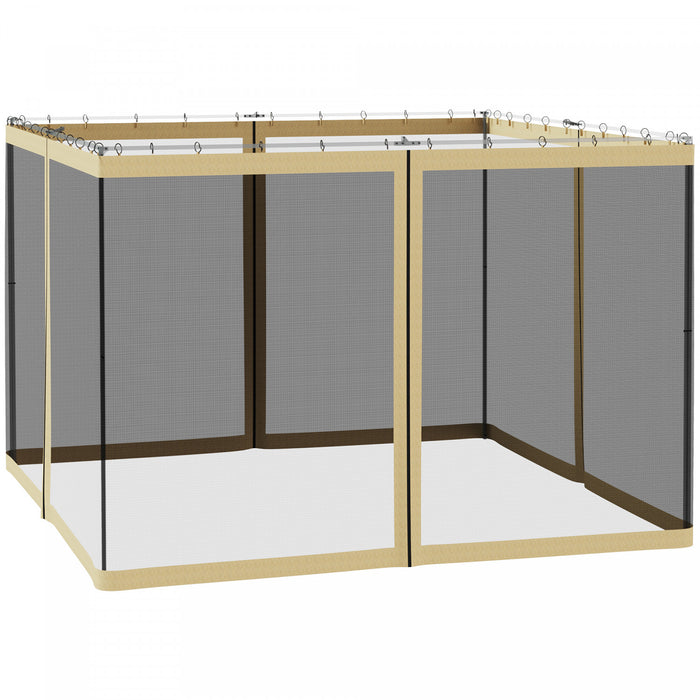 Outsunny Replacement Mosquito Netting For Gazebo 10' X 10' Black Screen Walls For Canopy With Zippers For Parties And Outdoor Activities, Beige