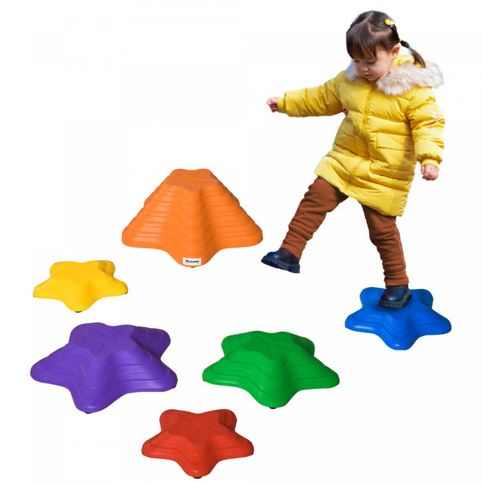 Outsunny 6pcs Larger Size Balance Stepping Stones For Kids With Non-slip Bottom, Stackable Obstacle Course Outdoor Indoor, Play River Rocks With Starfish Style