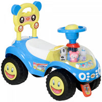 Qaba Push Car for Toddlers, Foot-to-Floor Ride on Car Toy with Horn, Light, Music, Anti-Over-Backwards Device, Steering Wheel, Under Seat Storage for 1.5-3 Years Old, Blue