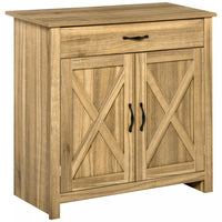 HOMCOM Farmhouse Sideboard, Buffet Cabinet with Barn Door, Distressed Brown
