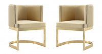 Aura Modern Velvet Metal Dining Chair in Sand - Set of 2 