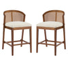 Tatti Rubber Wood Counter Stools with Cane Back Set of 2,Walnut | Tatti – Lot de 2 tabourets de comptoir en bois d’hevea avec dossier en cannage, couleur beige