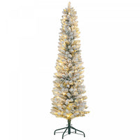 Homcom 7 Foot Snow Flocked Artificial Pencil Christmas Tree With Lights