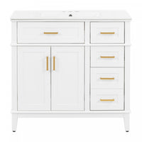 Ethan Solid Wood Bathroom Vanity with Ceramic Sink and Smart Storage, White 