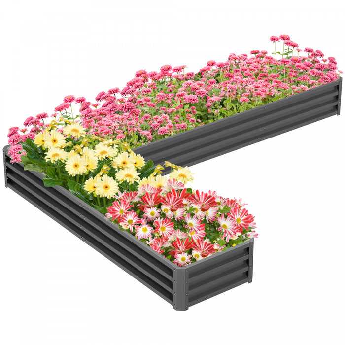 Outsunny L-shaped Raised Garden Bed, 82\" X 109\" X 12'' Galvanized Steel Planter Box With Multi-reinforced Rods For Vegetables, Flowers And Herbs, Dark Gray