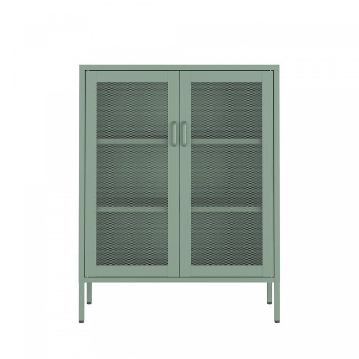 Amelia Modern 32\" Metal Accent Cabinet in Sage Green