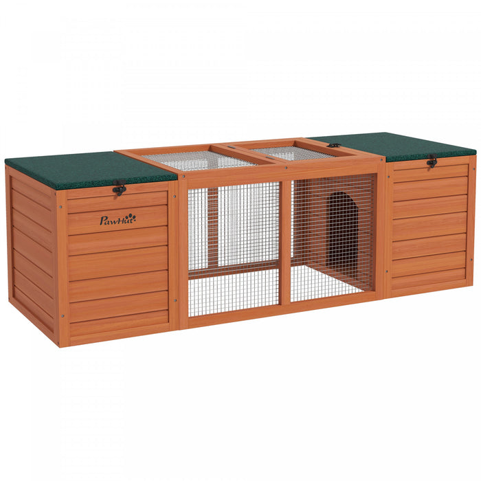 Pawhut Rabbit Hutch Wooden, Rabbit Cage With Double Main House, Openable Tops, Asphalt Roofs For Guinea Pig, Small Animal Cage, Outdoor Use, 55\" X 20.5\" X 18\", Orange